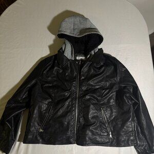 Alicia Ford Leather Jacket with Removable Hoodie 3XL Black Moto Style